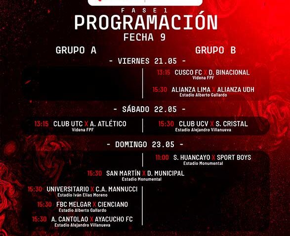 PROGRAMACIÓN DE LA FECHA 9 EN LA LIGA 1