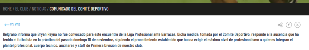 Belgrano sanciona a Bryan Reyna