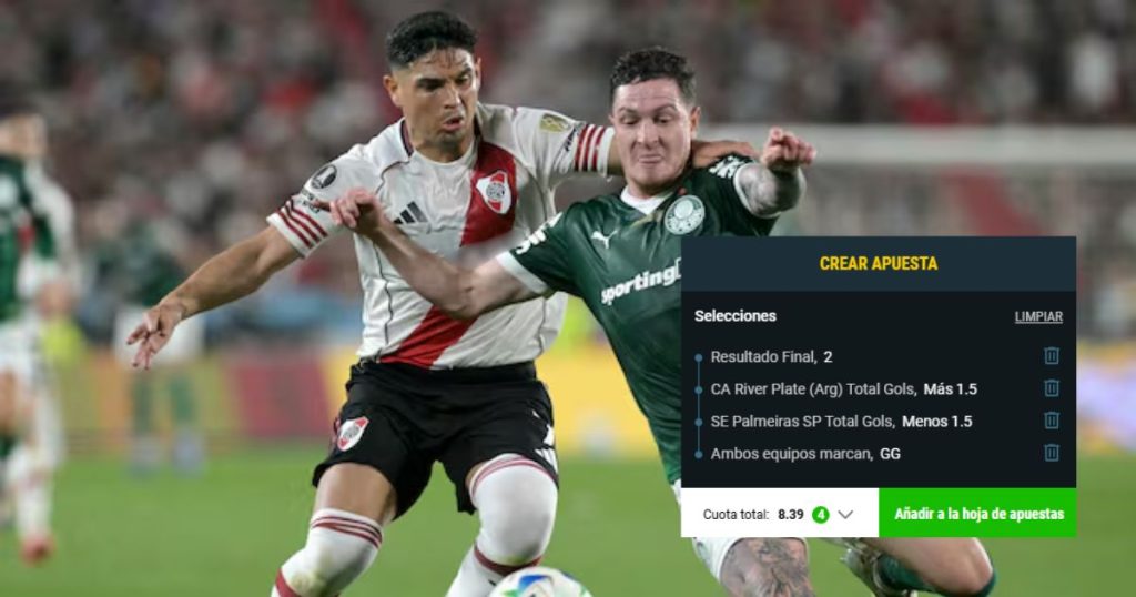 Cuota combinada de la victoria del Millonario en el Palmeiras vs River Plate