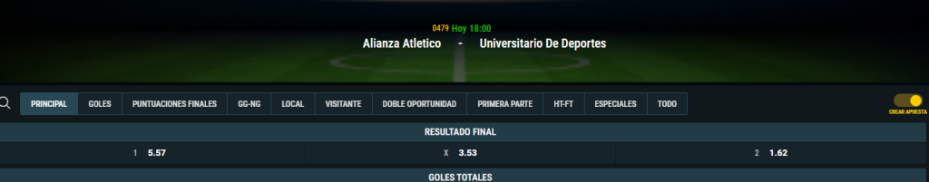 Alianza Atlético vs Universitario cuotas de Meridianbet.