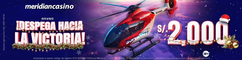 Banner promocional de Despega hacia la victoria con Super Heli de Meridian Casino