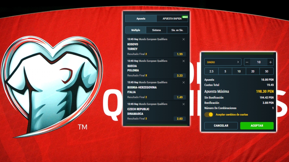 Cuotas y combinadas para el Repechaje de Europa al Mundial 2026.