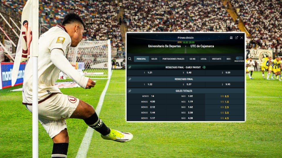 Cuotas de Universitario vs UTC por Liga 1 Perú.