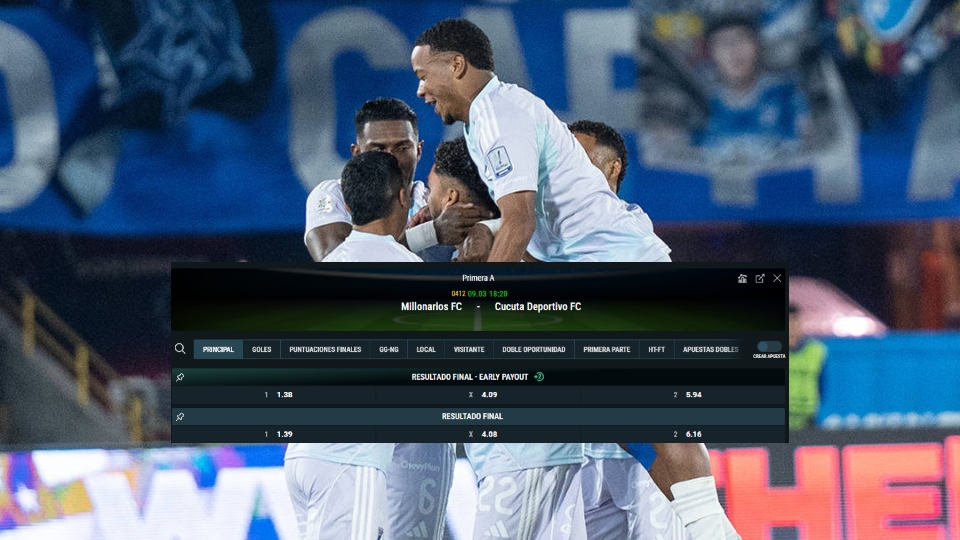 Cuotas de Meridianbet para el partido de Millonarios contra Cúcuta por la liga colombiana.