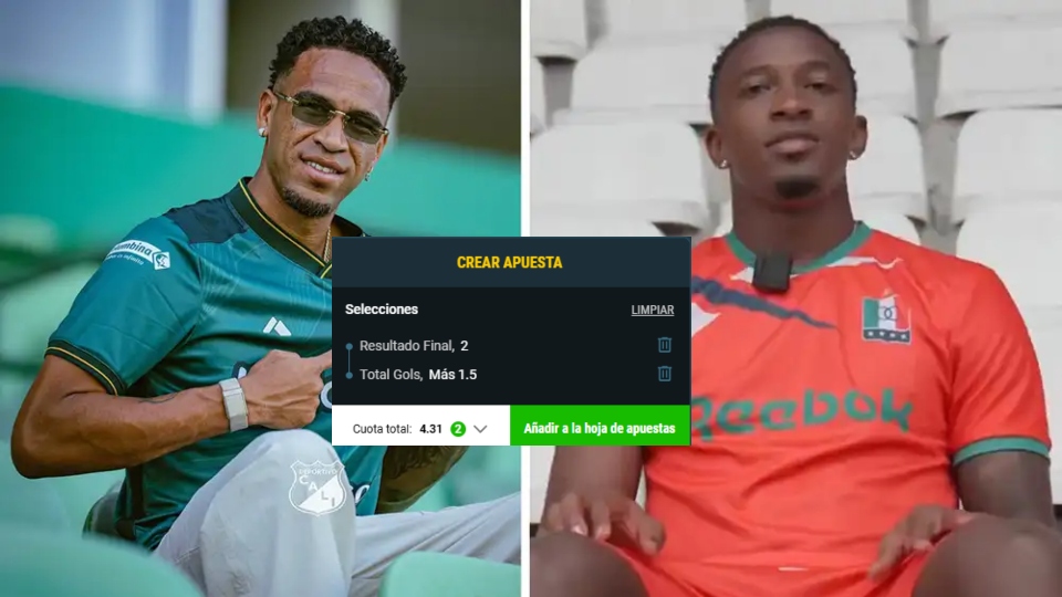 Imagen con las cuotas del Deportivo Cali vs Once Caldas por la liga colombiana 2026.