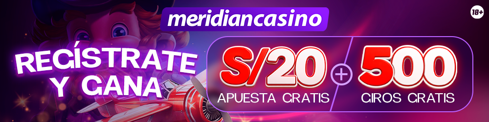Regístrate en Meridianbet y gana S/20 en apuestas y 500 giros gratis.