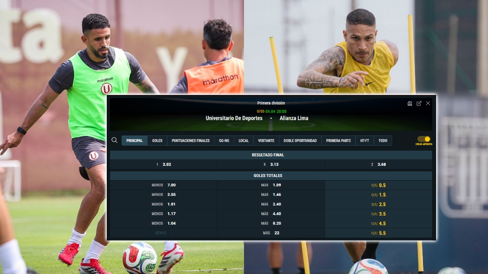 Cuota de Universitario vs. Alianza Lima por Liga 1.